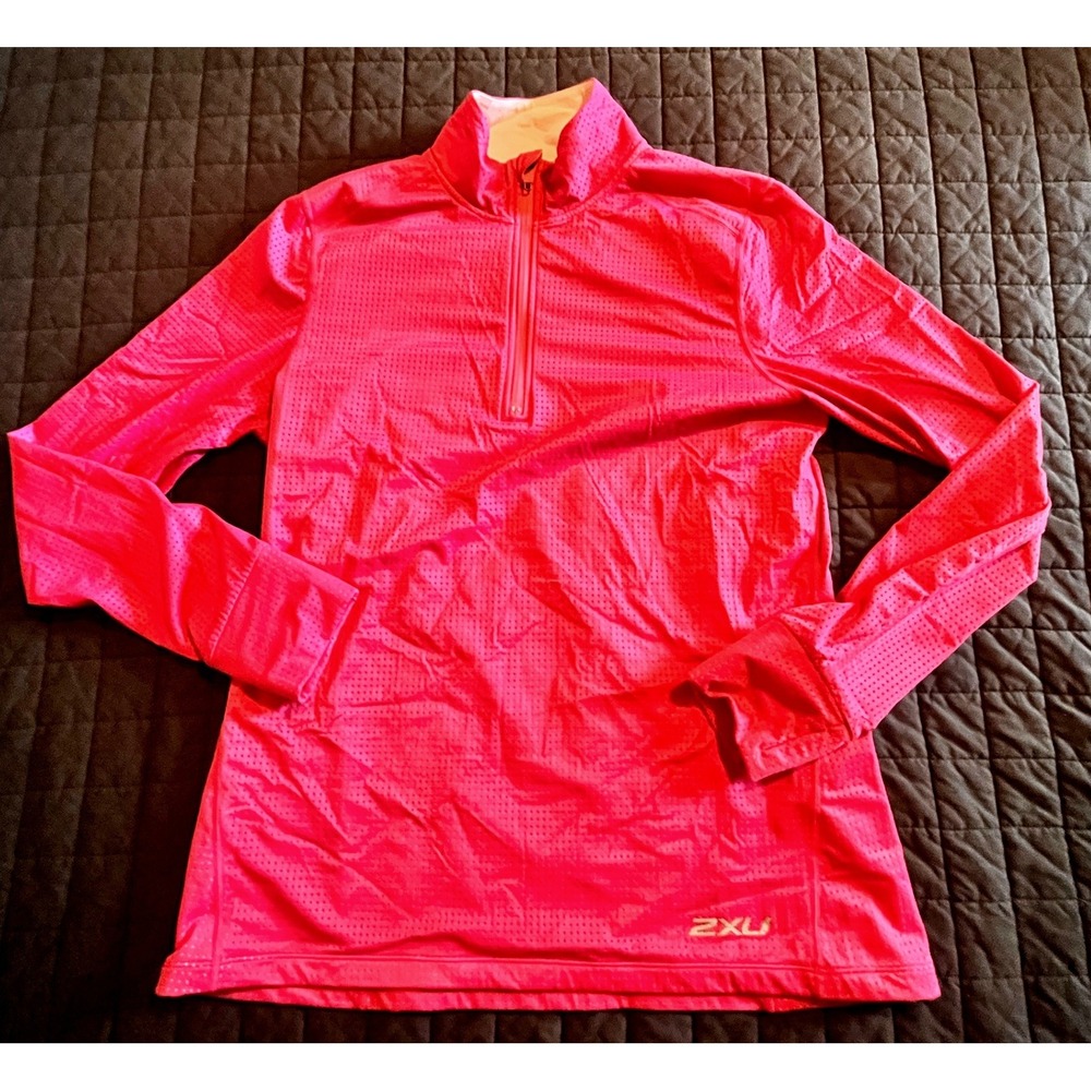 2XU Womens Pink 1/4 Zip Perforated Mesh Long‎ Sleeve Running Top WR5040a Large